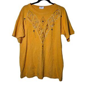 Vintage‎ Yellow Puff Paint T-Shirt One Size 80s 90s Artsy Funky Unique Retro Art